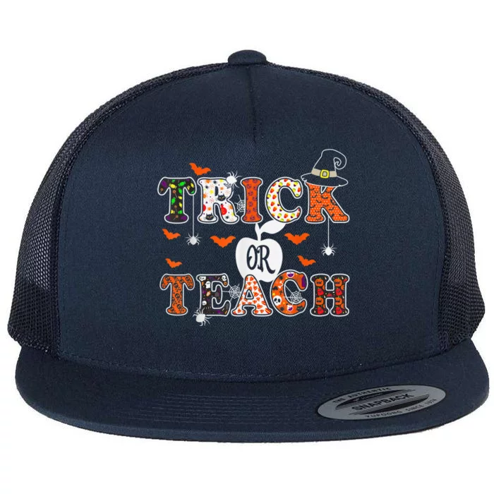 Trick or Teach Funny Halloween for Teachers Flat Bill Trucker Hat