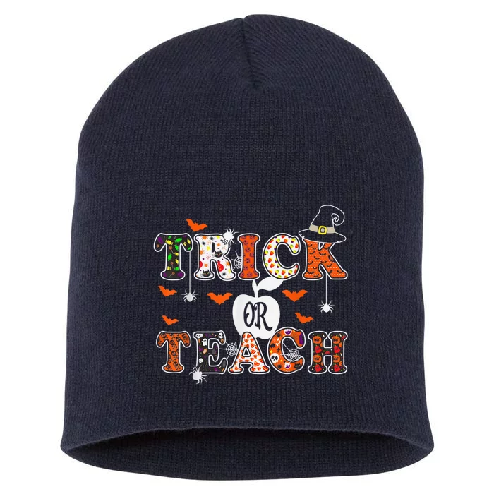 Trick or Teach Funny Halloween for Teachers Short Acrylic Beanie