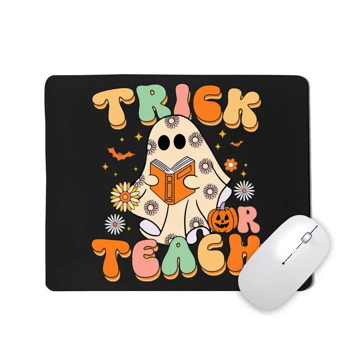 Trick Or Teach Teacher Groovy Halloween Retro Floral Ghost Mousepad