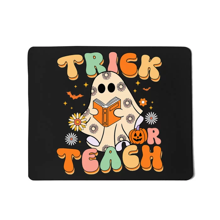 Trick Or Teach Teacher Groovy Halloween Retro Floral Ghost Mousepad