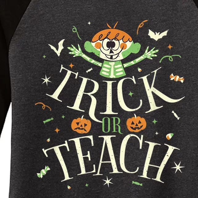 Trick Or Teach Funny Teacher Halloween Costume Women's Tri-Blend 3/4-Sleeve Raglan Shirt