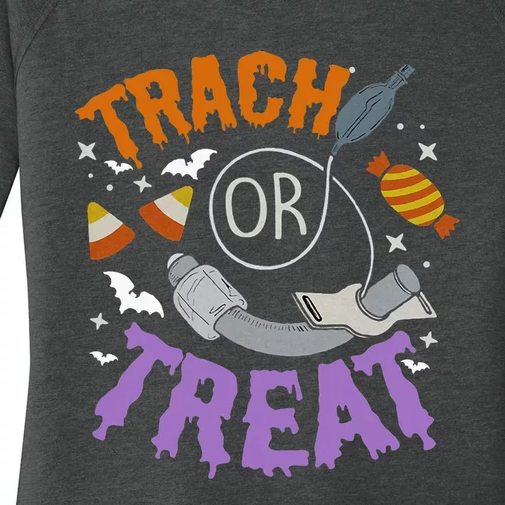 Trach Or Treat Nurse Respiratory Therapist Icu Rn Halloween Women's Perfect Tri Tunic Long Sleeve Shirt