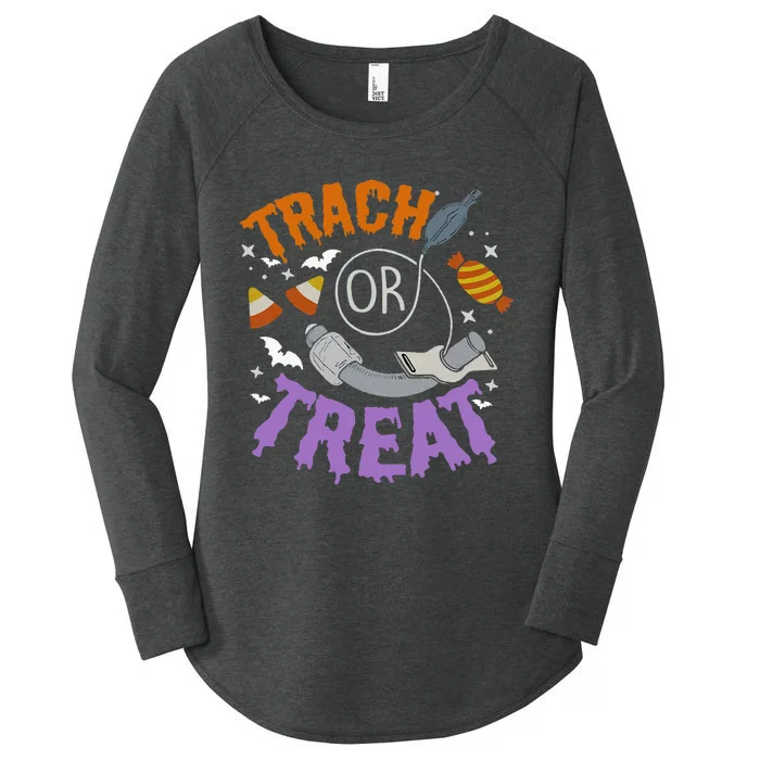 Trach Or Treat Nurse Respiratory Therapist Icu Rn Halloween Women's Perfect Tri Tunic Long Sleeve Shirt