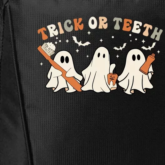 Trick Or Teeth Funny Boo Retro Groovy Style Dental Halloween Cute Gift City Backpack