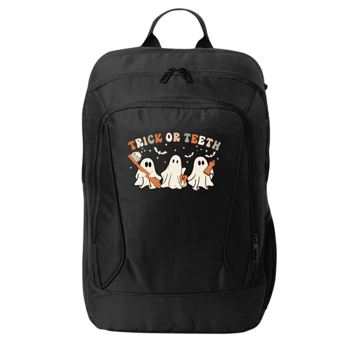 Trick Or Teeth Funny Boo Retro Groovy Style Dental Halloween Cute Gift City Backpack