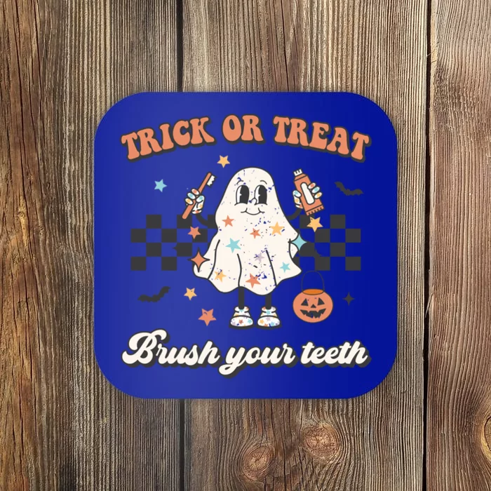 Trick Or Treat Brush Your Teeth Retro Halloween Cute Dentist Gift Coaster