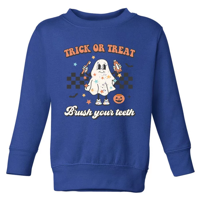 Trick Or Treat Brush Your Teeth Retro Halloween Cute Dentist Gift Toddler Sweatshirt