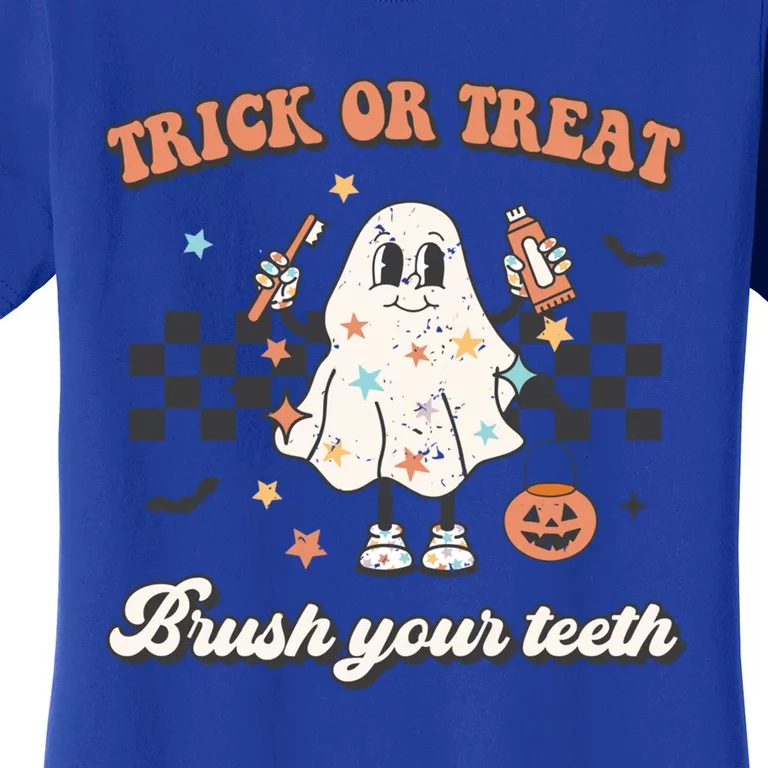 Trick Or Treat Brush Your Teeth Retro Halloween Cute Dentist Gift Women's T-Shirt