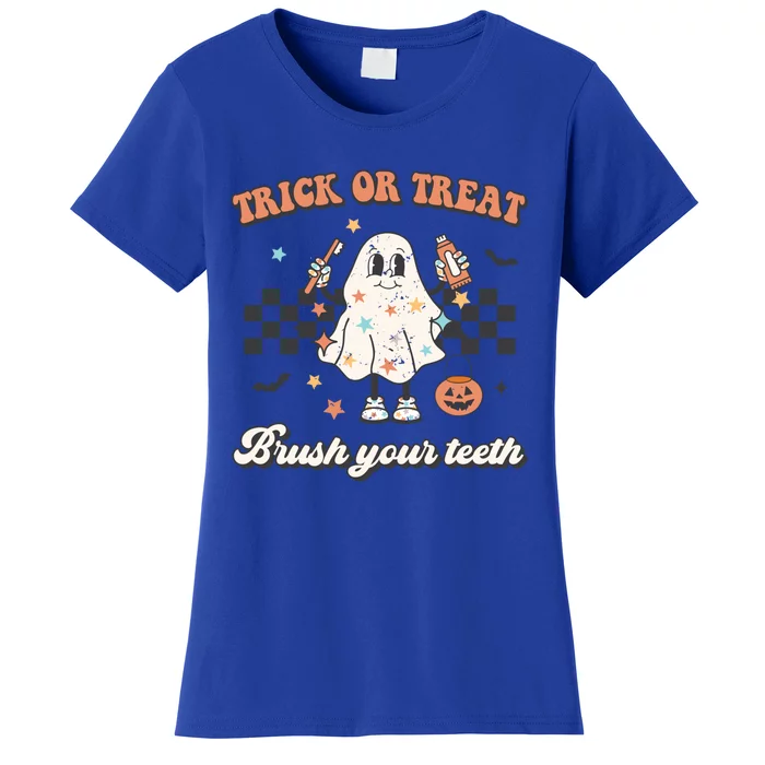 Trick Or Treat Brush Your Teeth Retro Halloween Cute Dentist Gift Women's T-Shirt