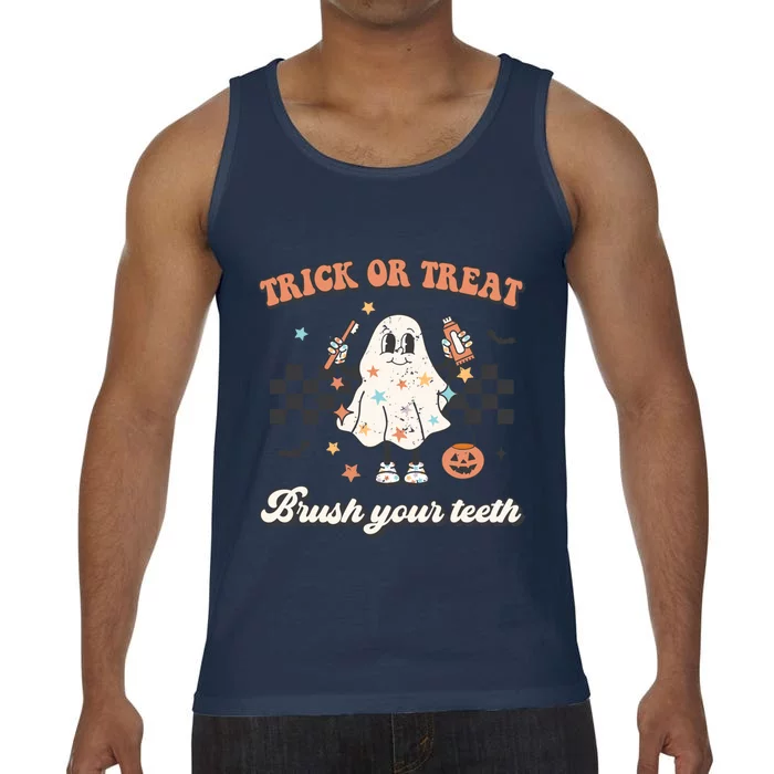 Trick Or Treat Brush Your Teeth Retro Halloween Cute Dentist Gift Comfort Colors® Tank Top