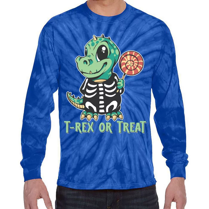 Trex Or Treat Funny Halloween Dinosaur Costume Adults Great Gift Tie-Dye Long Sleeve Shirt