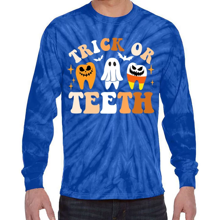 Trick Or Teeth Funny Dental Spooky Halloween Treat Dentist Gift Tie-Dye Long Sleeve Shirt