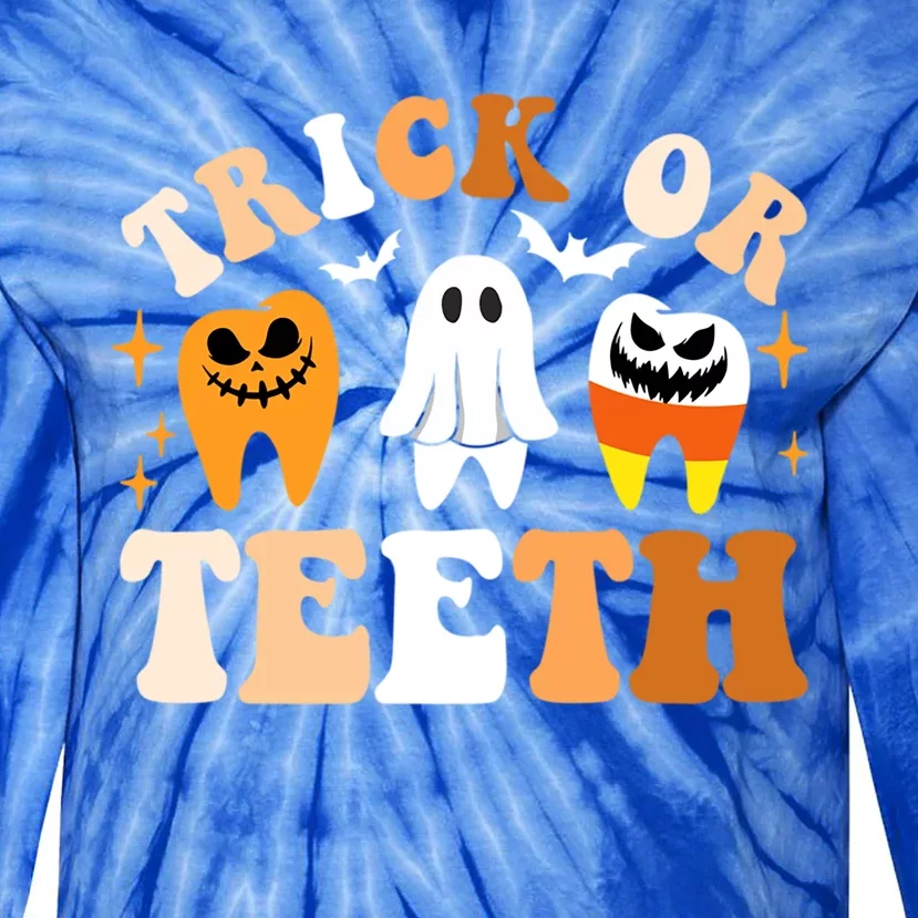 Trick Or Teeth Funny Dental Spooky Halloween Treat Dentist Gift Tie-Dye Long Sleeve Shirt