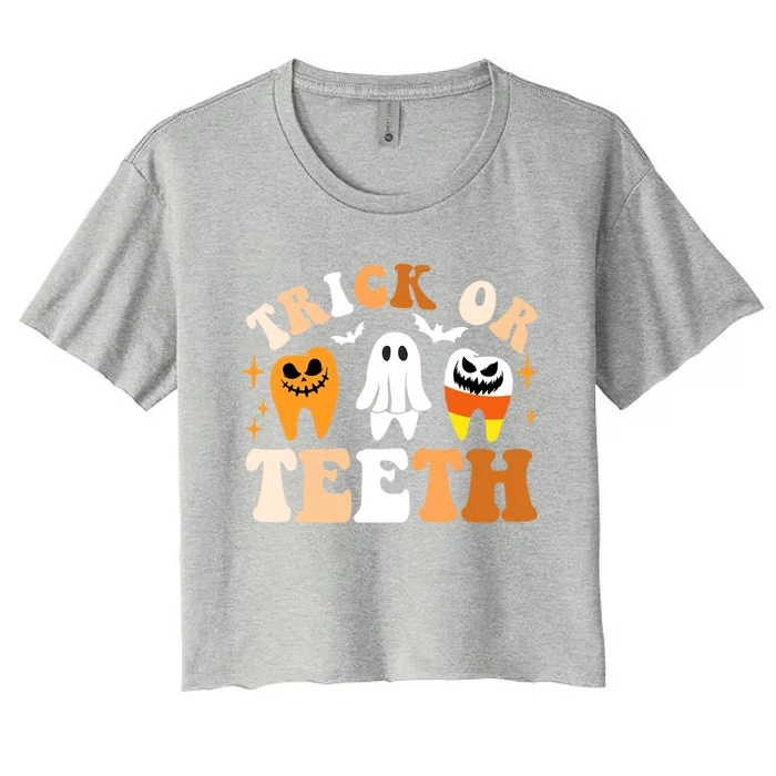 Trick Or Teeth Funny Dental Spooky Halloween Treat Dentist Gift Women's Crop Top Tee