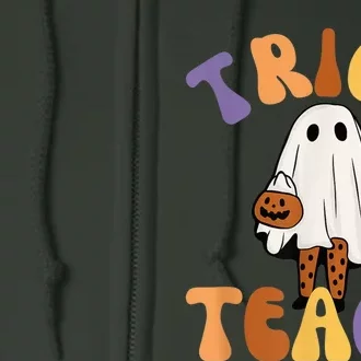 Trick or Teach Retro Groovy Halloween Cute Fun Ghost Teacher Full Zip Hoodie