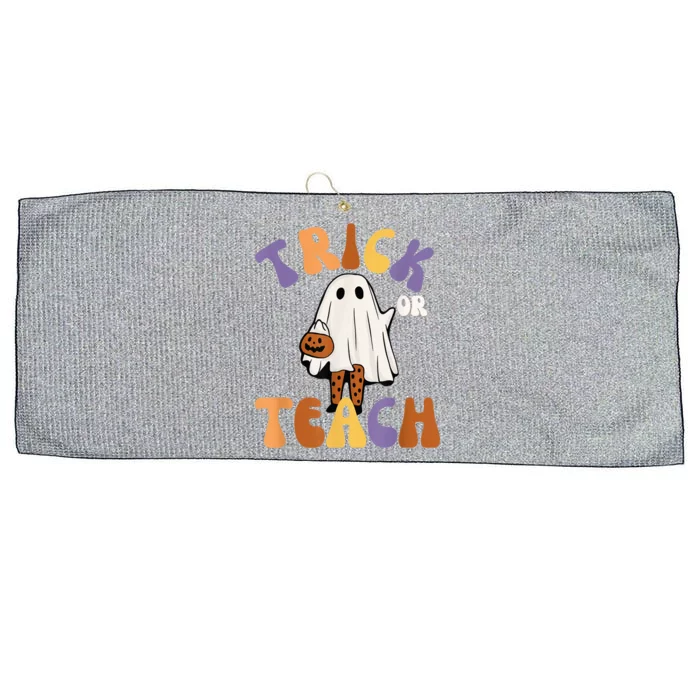 Trick or Teach Retro Groovy Halloween Cute Fun Ghost Teacher Large Microfiber Waffle Golf Towel