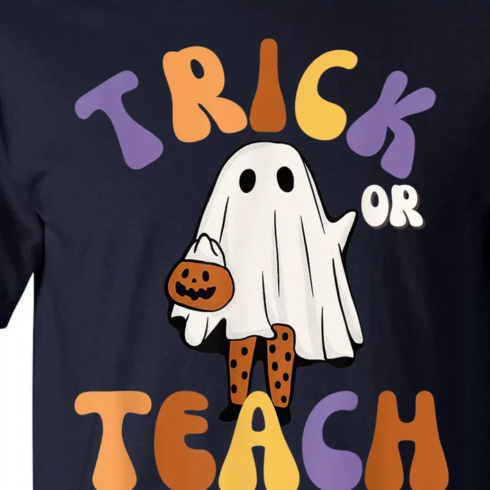 Trick or Teach Retro Groovy Halloween Cute Fun Ghost Teacher Tall T-Shirt