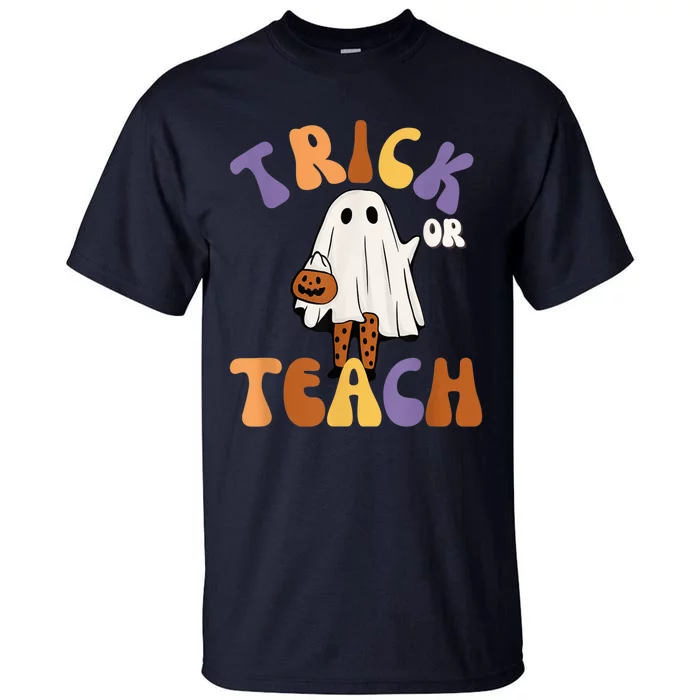 Trick or Teach Retro Groovy Halloween Cute Fun Ghost Teacher Tall T-Shirt