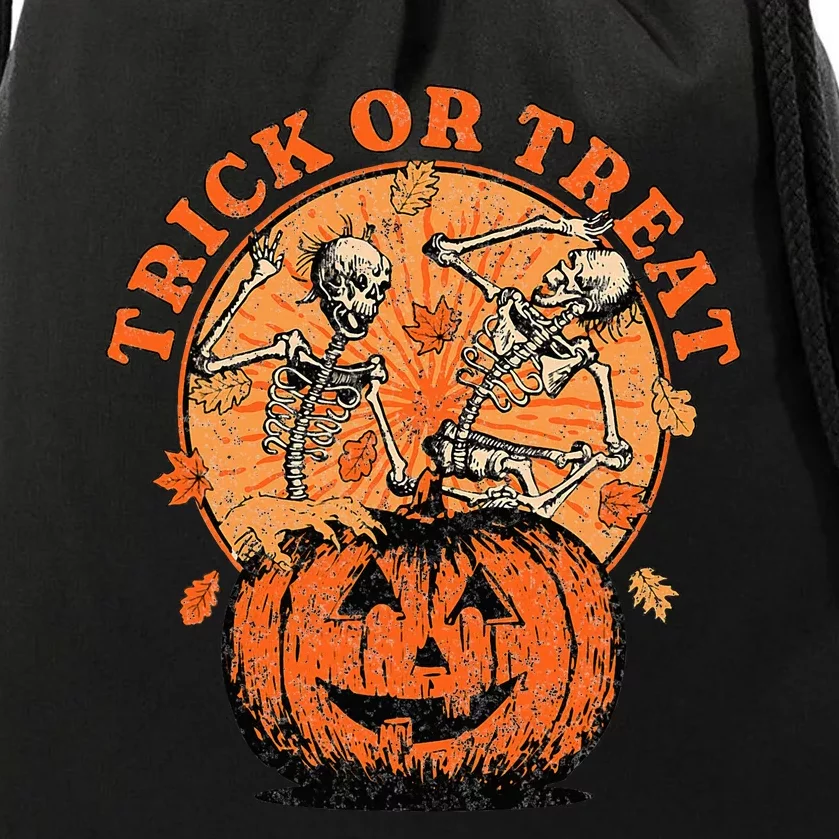 Trick or Treat  Halloween Pumpkin Skeleton Drawstring Bag