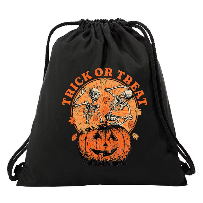 Trick or Treat  Halloween Pumpkin Skeleton Drawstring Bag