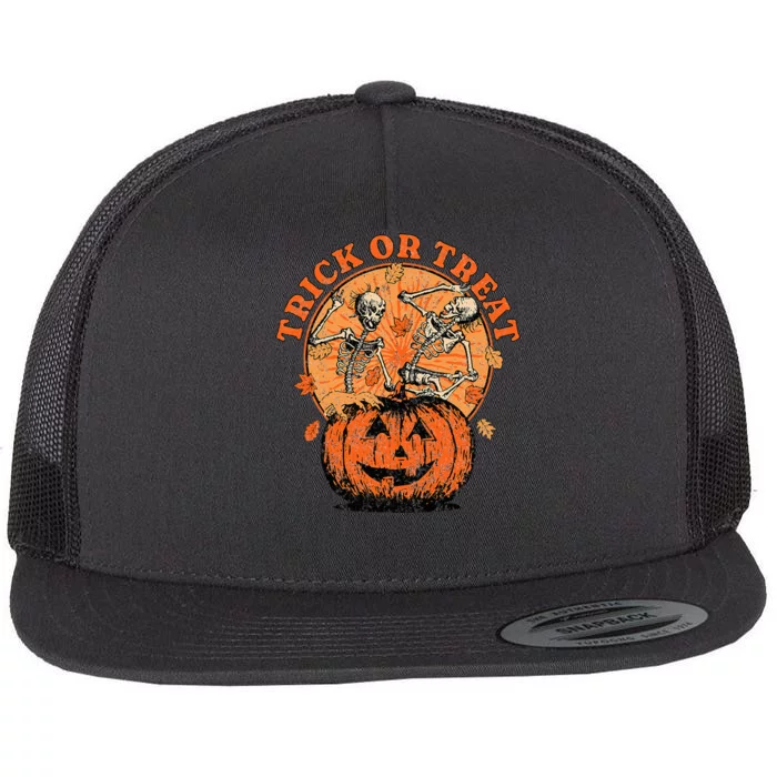 Trick or Treat  Halloween Pumpkin Skeleton Flat Bill Trucker Hat