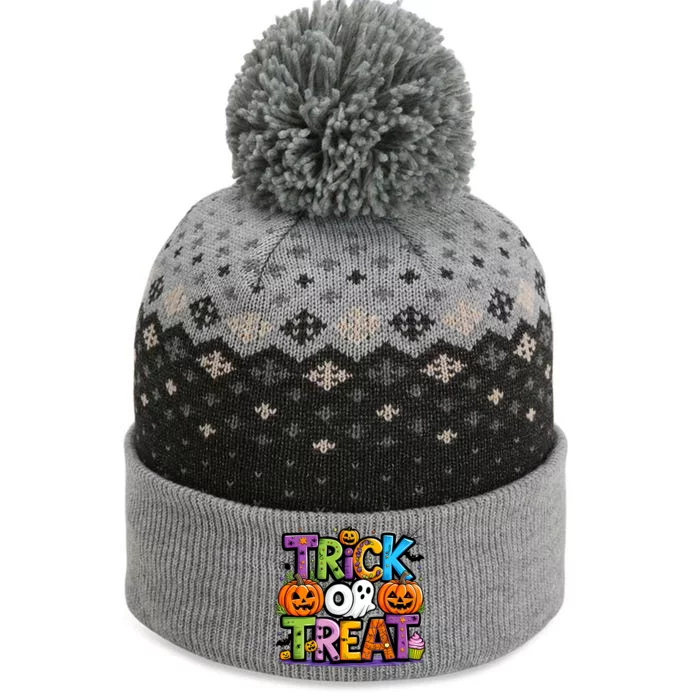 Trick Or Treat Halloween Cool Logo The Baniff Cuffed Pom Beanie