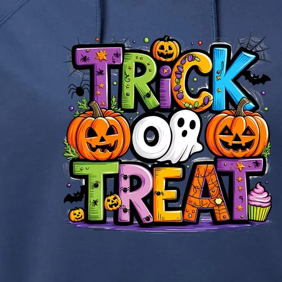 Trick Or Treat Halloween Cool Logo Performance Fleece Hoodie