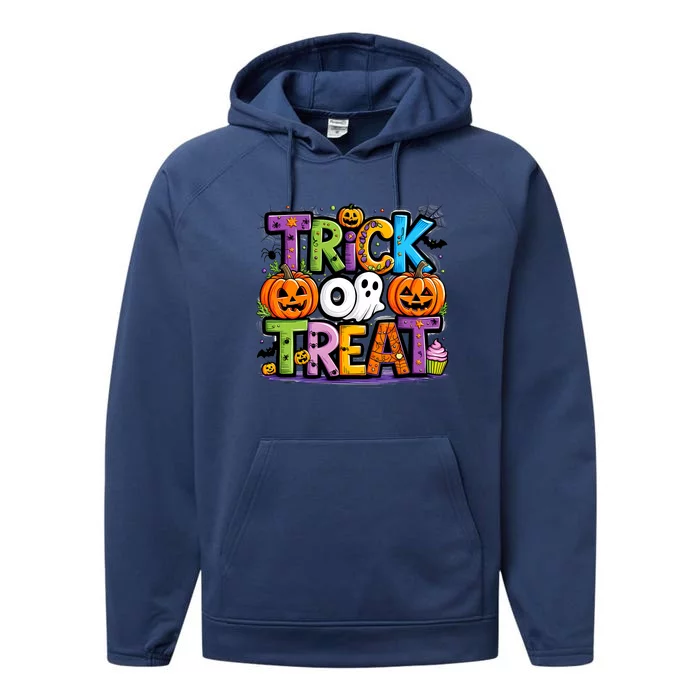 Trick Or Treat Halloween Cool Logo Performance Fleece Hoodie