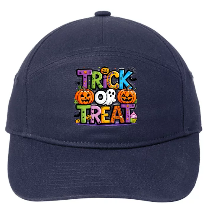 Trick Or Treat Halloween Cool Logo 7-Panel Snapback Hat