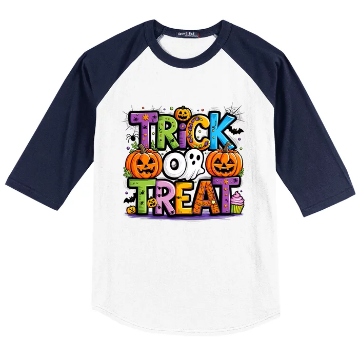 Trick Or Treat Halloween Cool Logo Baseball Sleeve Shirt