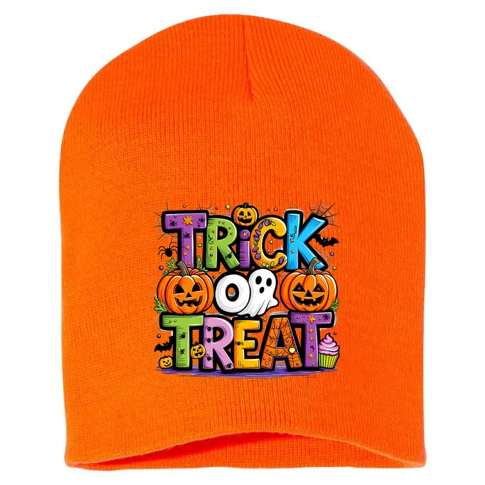 Trick Or Treat Halloween Cool Logo Short Acrylic Beanie