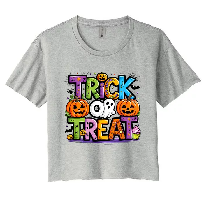 Trick Or Treat Halloween Cool Logo Women's Crop Top Tee