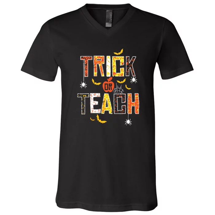 Trick Or Teach Retro Halloween V-Neck T-Shirt