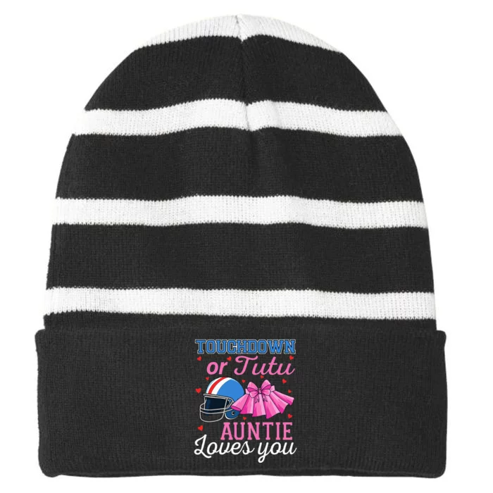 Touchdown Or Tutu Auntie Loves You Football Baby Shower Striped Beanie with Solid Band