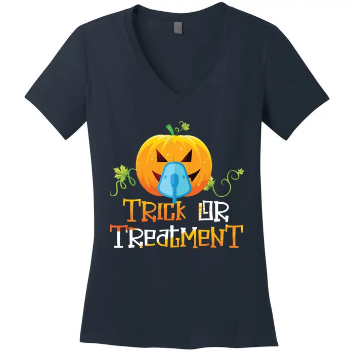 Trick Or Treatment Respiratory Therapist Halloween 2020 Women's V-Neck T-Shirt