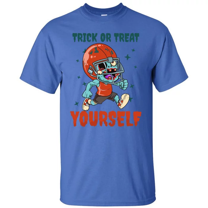 Trick Or Treat Yours Design Halloween Football Gift Tall T-Shirt