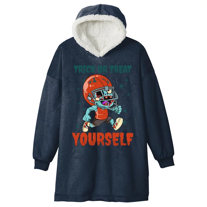 Trick Or Treat Yours Design Halloween Football Gift Hooded Wearable Blanket