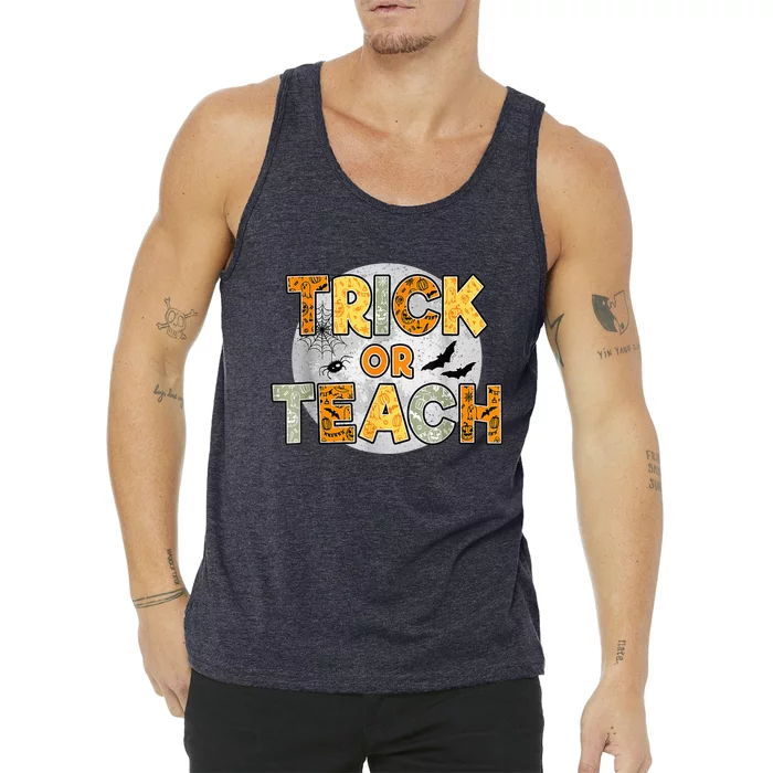 Trick Or Teach Funny Teacher Halloween Moon Bats Costume Tank Top