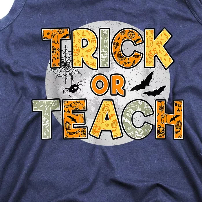 Trick Or Teach Funny Teacher Halloween Moon Bats Costume Tank Top