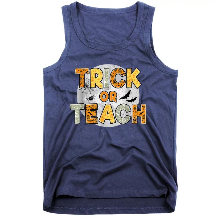 Trick Or Teach Funny Teacher Halloween Moon Bats Costume Tank Top