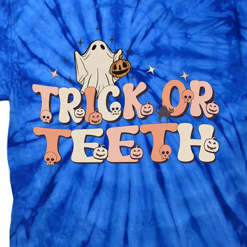 Trick Or Teeth Halloween Retro Spooky Dental Assistant Gift Tie-Dye T-Shirt