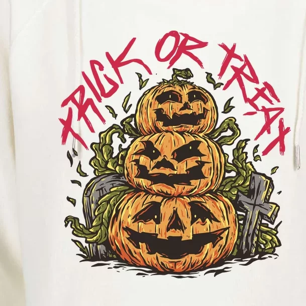 Trick Or Treat Three Pumpkin Design Womens Funnel Neck Pullover Hood