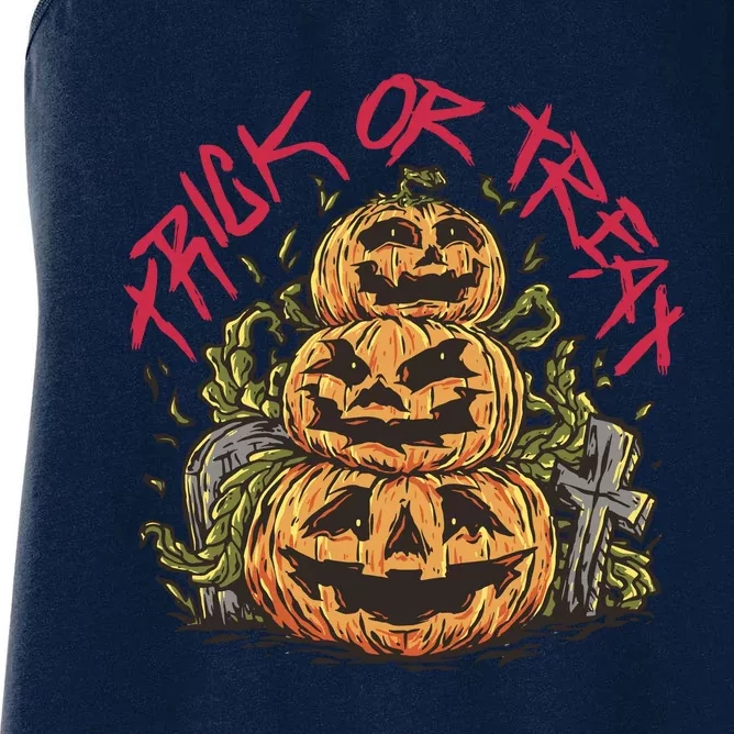 Trick Or Treat Three Pumpkin Design Women's Racerback Tank