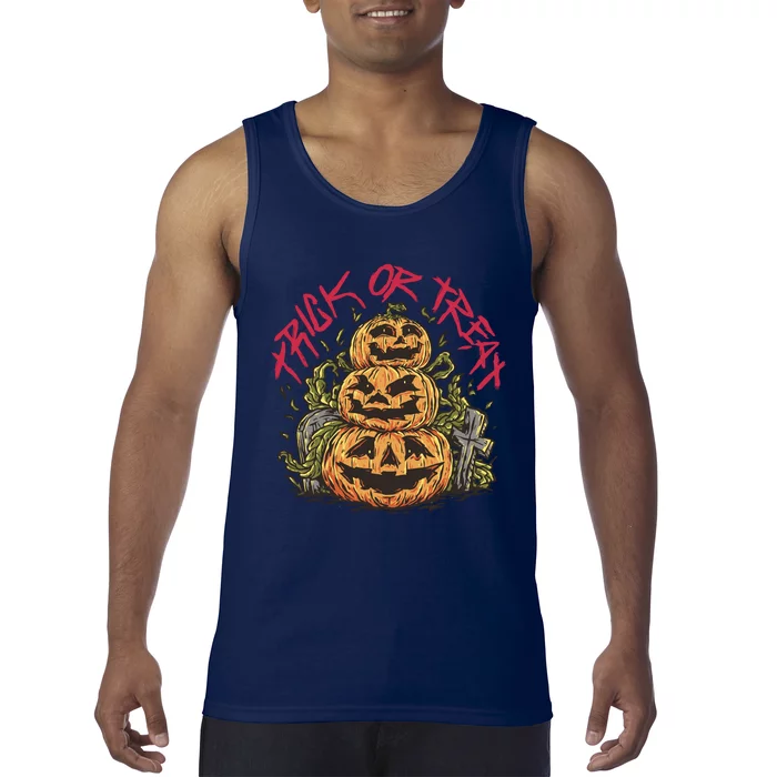 Trick Or Treat Three Pumpkin Design Tank Top