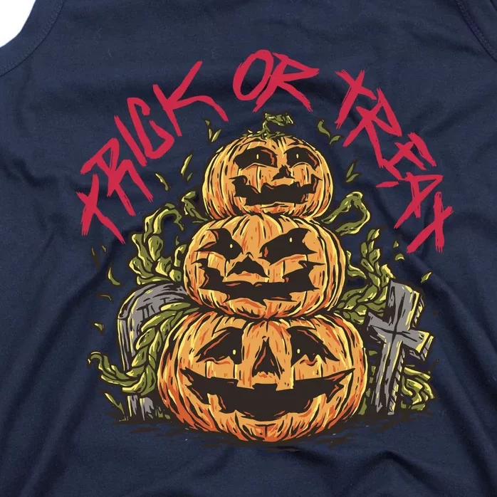 Trick Or Treat Three Pumpkin Design Tank Top