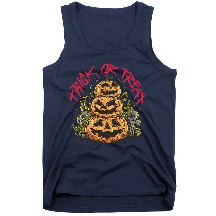 Trick Or Treat Three Pumpkin Design Tank Top