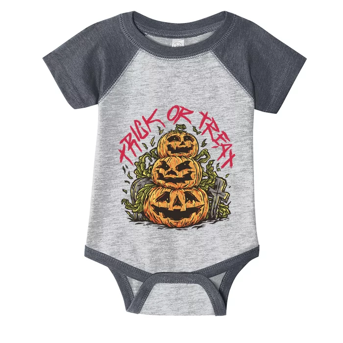 Trick Or Treat Three Pumpkin Design Infant Baby Jersey Bodysuit