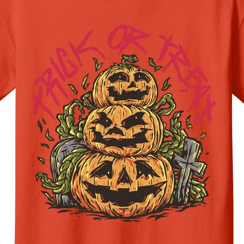 Trick Or Treat Three Pumpkin Design Kids T-Shirt