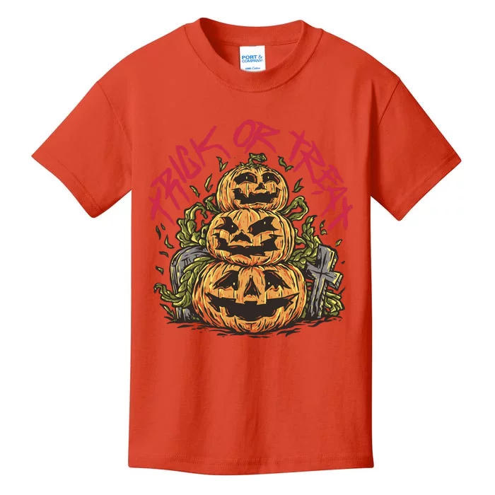 Trick Or Treat Three Pumpkin Design Kids T-Shirt