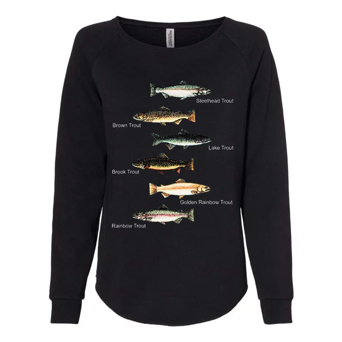 Types Of Trout Fish Species Collection Fishing Womens California Wash Sweatshirt